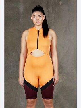 SECNDNTURE by Jordyn Woods Mesh Paneled Zip Bodysuit Women's Size XS